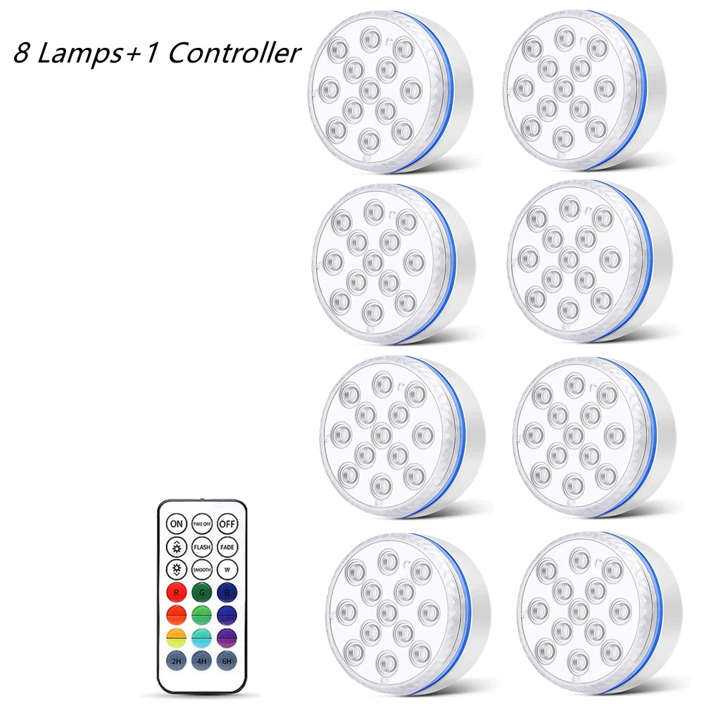 Updated Submersible LED Lights with Remote Underwater Pool Light IP68 Magnet 13 LED Bright Lamp RGB for Pond/Pool/Aquarium