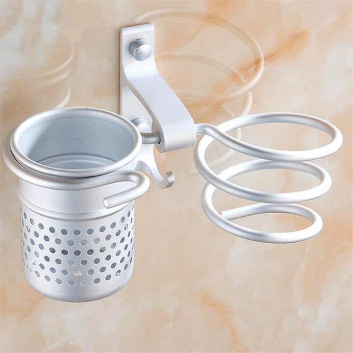 Golden hair dryer rack with cup hair   Households Rack Hair Blow Dryer Holder Aluminum Shelf Bathroom Accessories