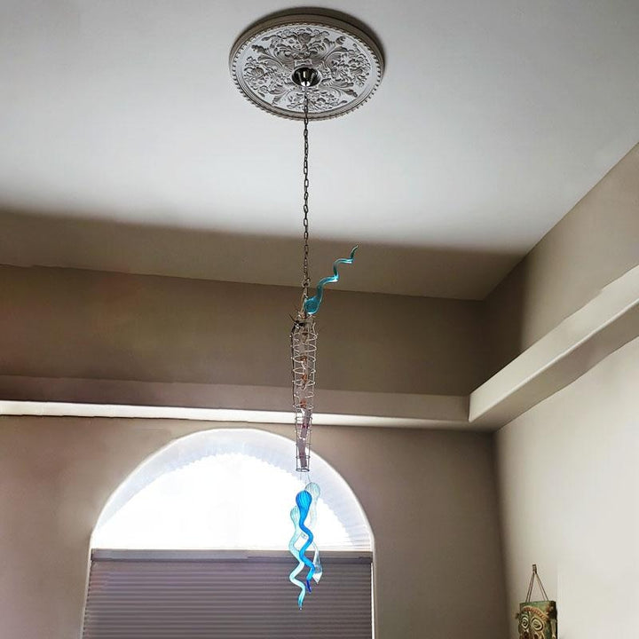 Red Diamond Glass Chandeliers Long Chain Hand Blown Glass Vintage Hanging Pendant