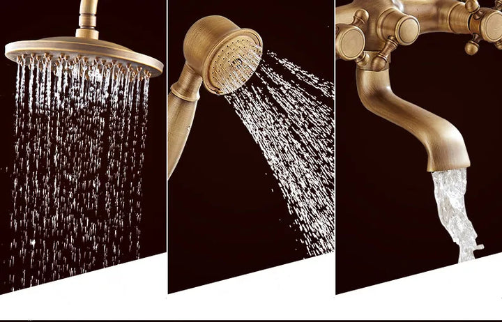 ZGRK Classic Rainfall Shower Set Antique Bronze Bath Shower Faucet Set Copper Wall Mounted Swivel Spout Mixer Tap Shower System