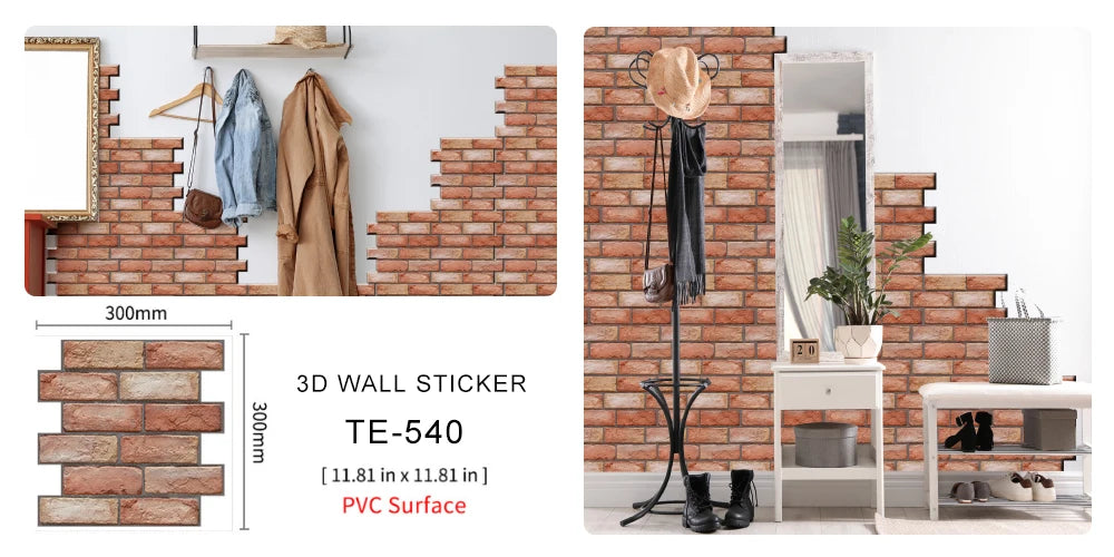15PCS Wall Sticker Waterproof PVC imitation brick Wallpapers for TV walls living room bedroom kitchen kids rooms painted surface