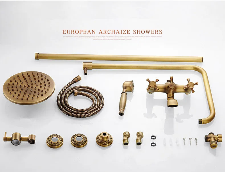 ZGRK Classic Rainfall Shower Set Antique Bronze Bath Shower Faucet Set Copper Wall Mounted Swivel Spout Mixer Tap Shower System