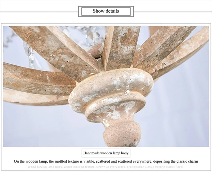 Retro solid wood Hanging Chandelier led in the living room Modern home decor Fixture Round Loft Suspension Crystal lighting