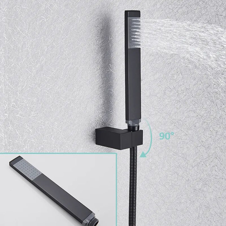 Quyanre Black Waterfall Bathtub Shower Faucets Wall Mount Shower Mixer Tap Faucets Hot Cold Bath Shower Tap BaRobinet Baignoire