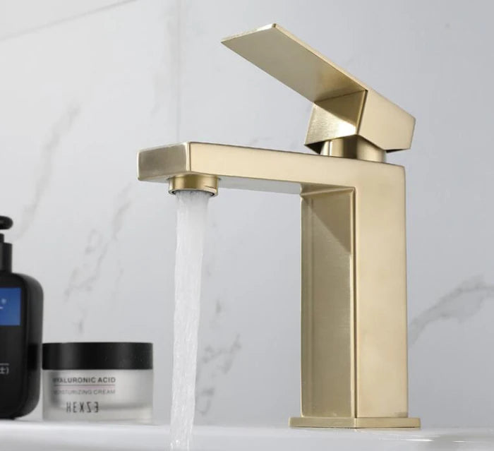 stainless steel brushed Gold bathroom Faucet Deck Mounted Basin Sink Tap Mixer Hot & Cold Water mixer Faucet