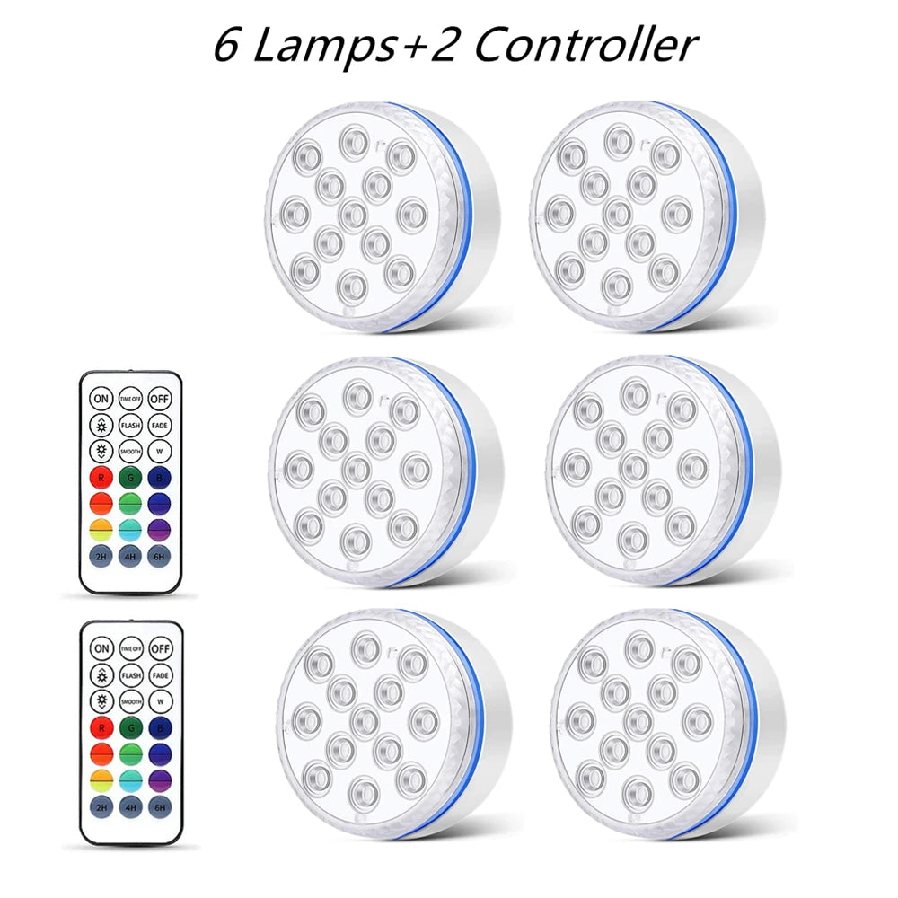 Updated Submersible LED Lights with Remote Underwater Pool Light IP68 Magnet 13 LED Bright Lamp RGB for Pond/Pool/Aquarium