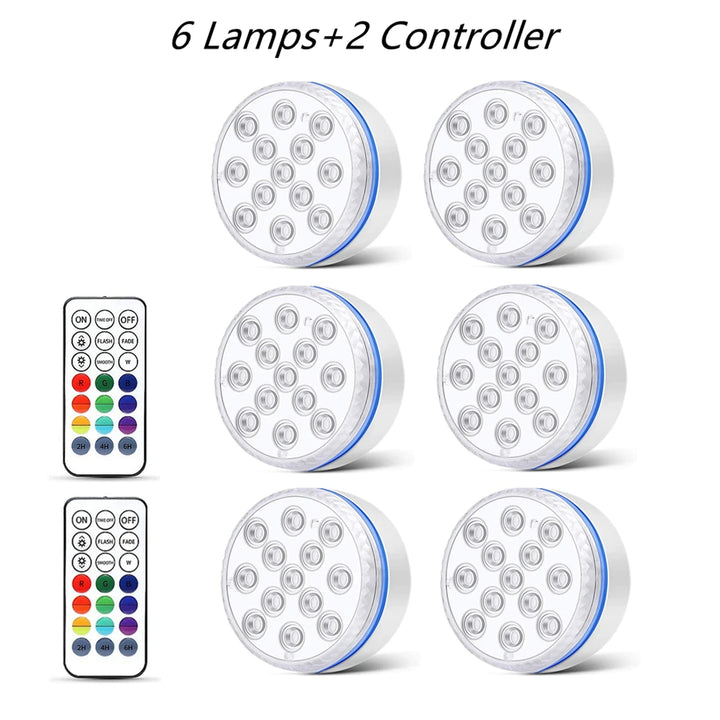 Updated Submersible LED Lights with Remote Underwater Pool Light IP68 Magnet 13 LED Bright Lamp RGB for Pond/Pool/Aquarium
