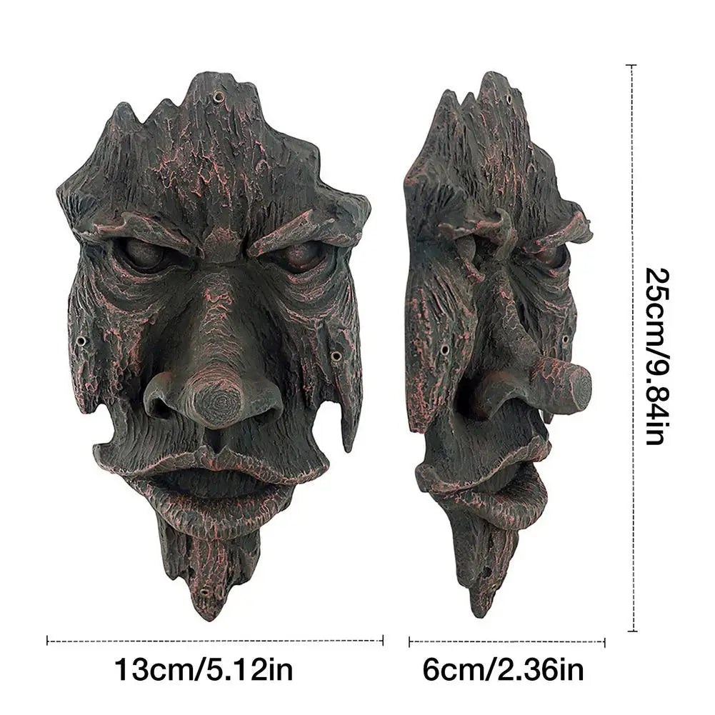 Bark Ghost Face Facial Features  Greenman Tree  Resin Garden Outdoor Sculpture