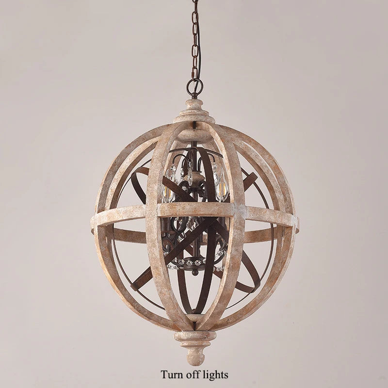 Retro solid wood Hanging Chandelier led in the living room Modern home decor Fixture Round Loft Suspension Crystal lighting