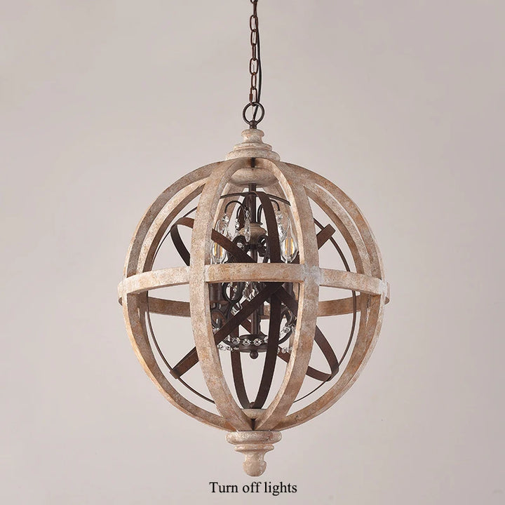 Retro solid wood Hanging Chandelier led in the living room Modern home decor Fixture Round Loft Suspension Crystal lighting