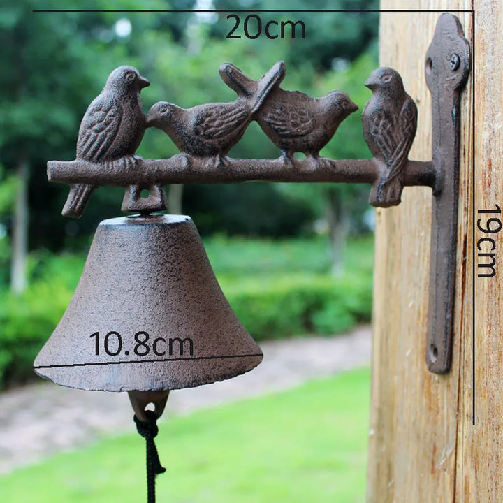 Four Birds  on Branch BellCast Iron Hand Cranking Wall Bell Rustic Retro Wall Mounted Welcome Door Bell Home Garden