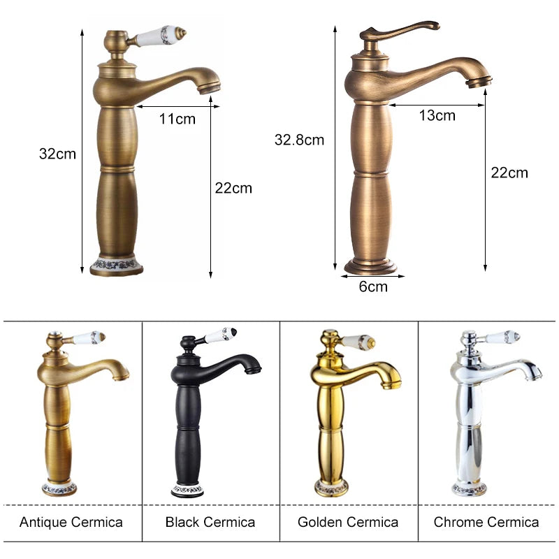 Antique Bronze Gold Black Crane Basin Faucet – Tall Bathroom Basin Sink Mixer Hot and Cold Water Tap