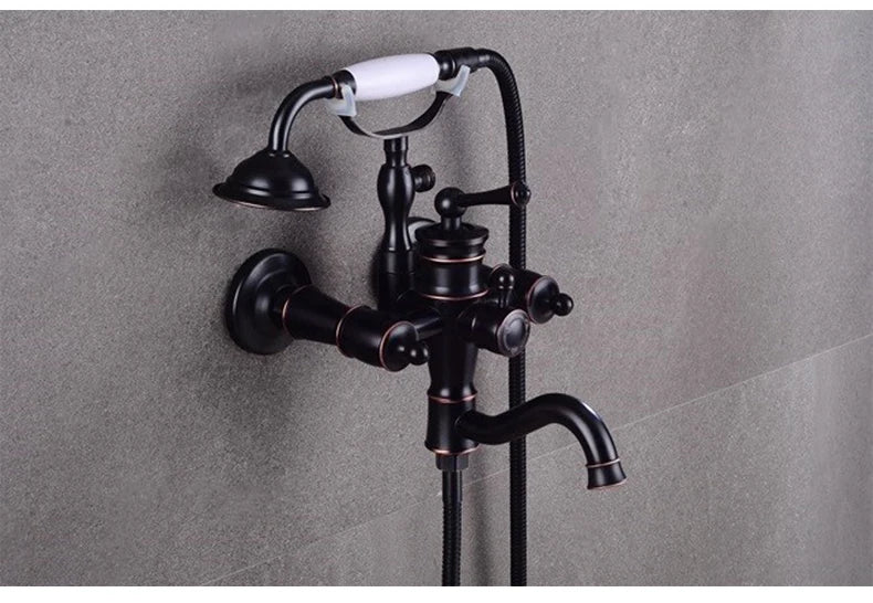 ELLEN Wall Mounted Bathroom Bath Faucet with Hand Shower Black Bath Tub Mixer Tap Bath Shower Mixer ELS2300
