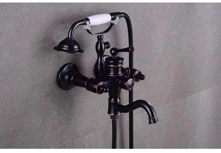 ELLEN Wall Mounted Bathroom Bath Faucet with Hand Shower Black Bath Tub Mixer Tap Bath Shower Mixer ELS2300