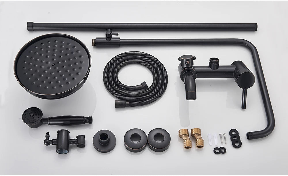POIQIHY ORB Black Bathroom Shower Faucet In Wall 8" Rainfall Brass Shower Set Mixer Tap Tub Spout Bath Shower Set Dual Handles