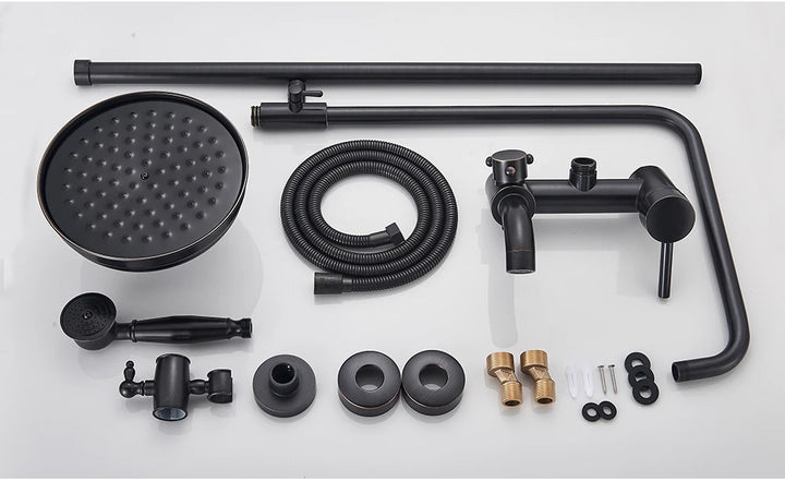 POIQIHY ORB Black Bathroom Shower Faucet In Wall 8" Rainfall Brass Shower Set Mixer Tap Tub Spout Bath Shower Set Dual Handles