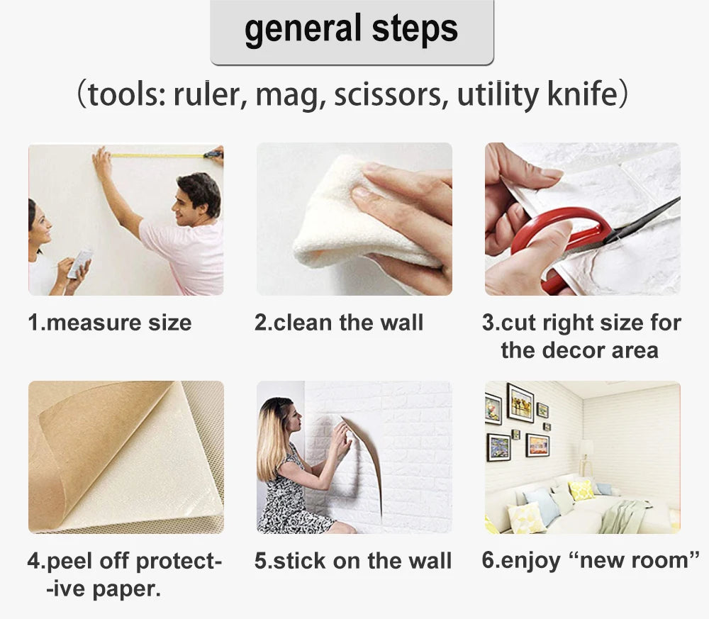 Self-Adhesive 3D Wall Stickers Luxury Decor for Living Room Bedroom Waterproof Foam Wallpapers DIY Brick Pattern