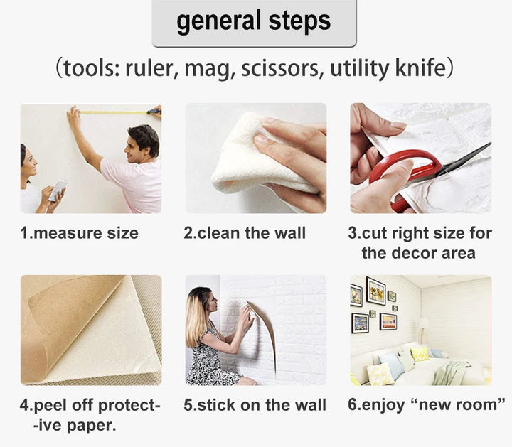 Self-Adhesive 3D Wall Stickers Luxury Decor for Living Room Bedroom Waterproof Foam Wallpapers DIY Brick Pattern