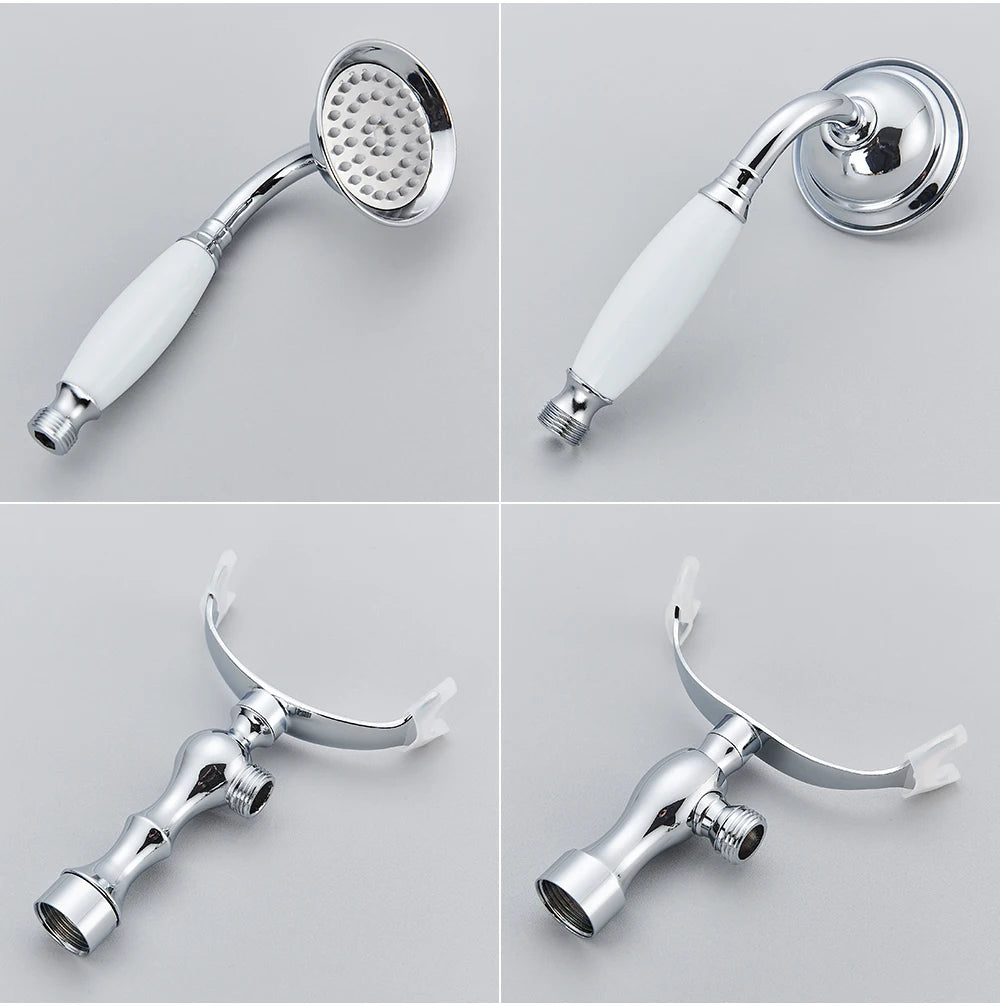 POIQIHY Golden Black Bathtub Shower Faucets Bathroom Wall Bath Shower Set Brass Mixer Tap Swivel Tub Spout Bath Shower Mixers
