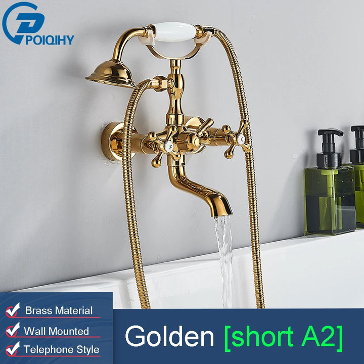 POIQIHY Golden Black Bathtub Shower Faucets Bathroom Wall Bath Shower Set Brass Mixer Tap Swivel Tub Spout Bath Shower Mixers