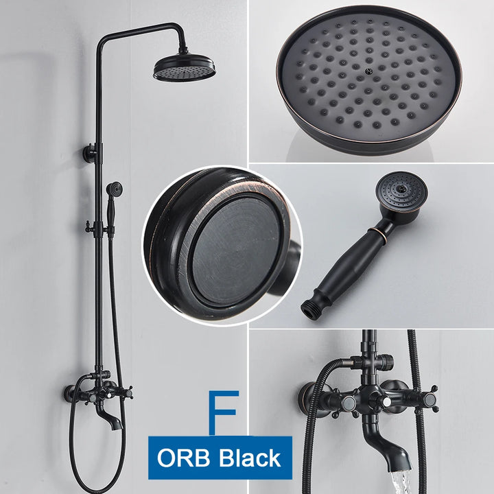 POIQIHY ORB Black Bathroom Shower Faucet In Wall 8" Rainfall Brass Shower Set Mixer Tap Tub Spout Bath Shower Set Dual Handles