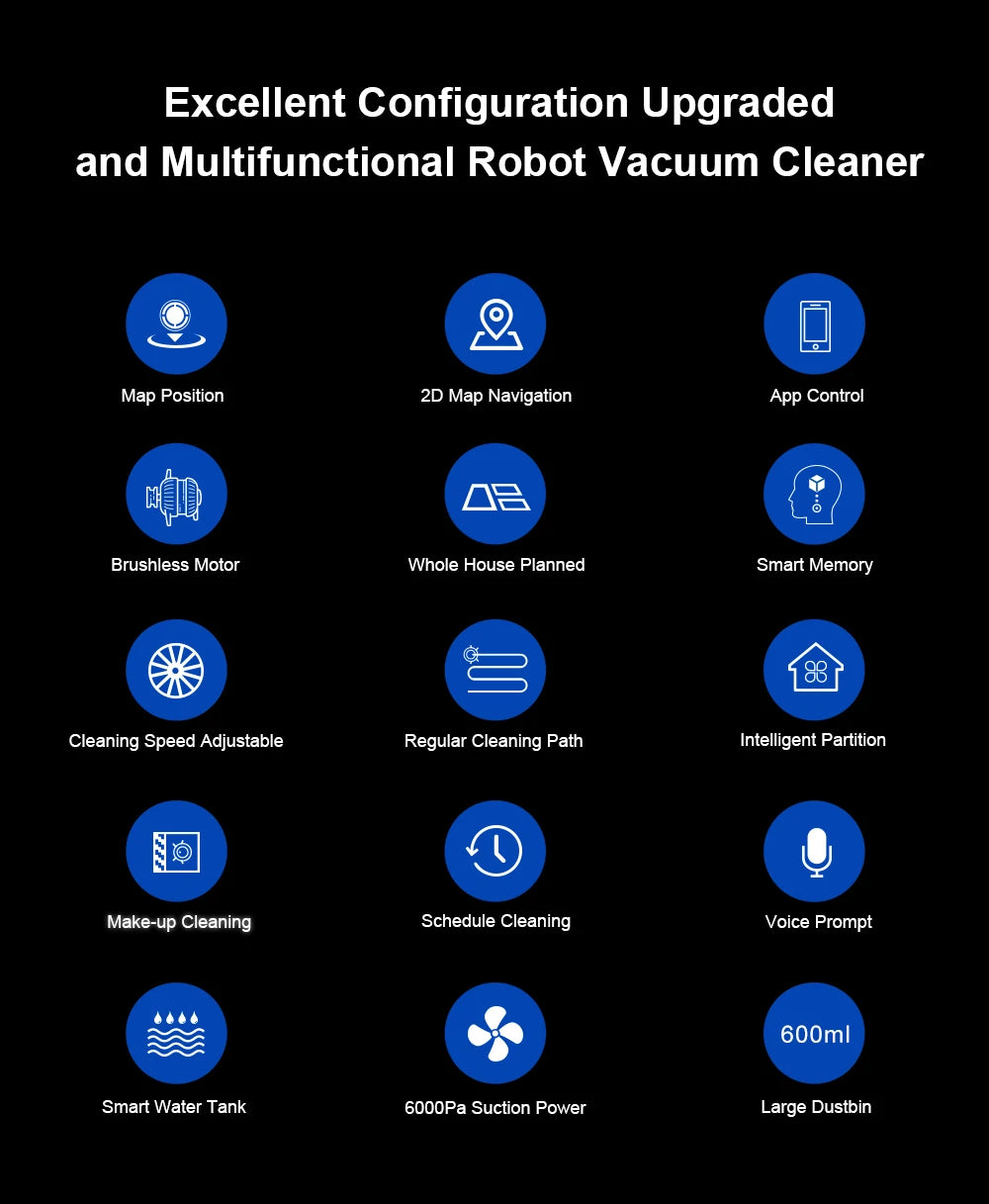 Robot Vacuum Cleaner LIECTROUX/LILIN C30B ,Map Navigation with Memory,Wifi APP Control,6000pa Suction,Smart Electric Water Tank