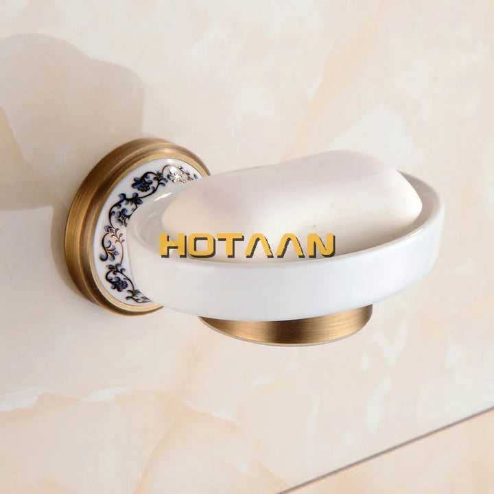 Antique Brushed Solid Brass Bathroom Accessories Sets European Porcelain Bathroom Hardware Sets Ceramic Retro Bathroom Products