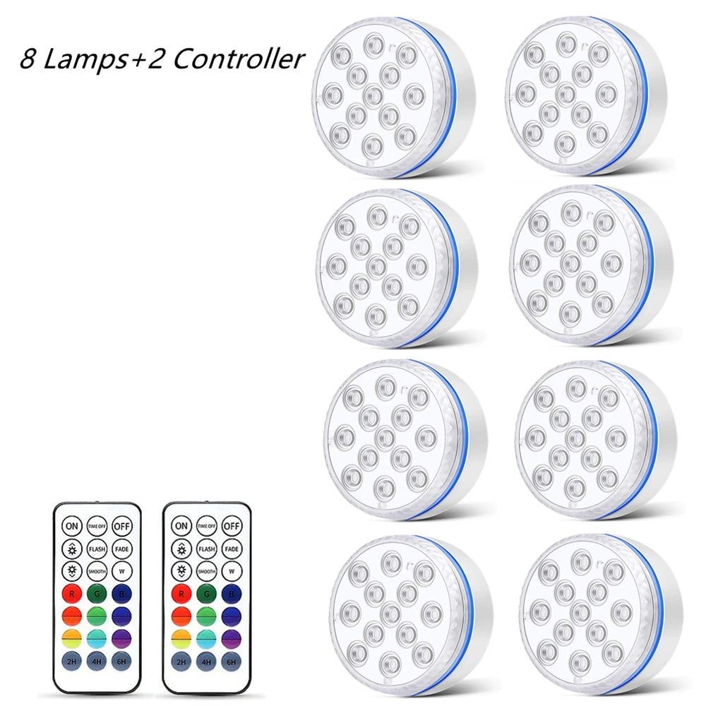 Updated Submersible LED Lights with Remote Underwater Pool Light IP68 Magnet 13 LED Bright Lamp RGB for Pond/Pool/Aquarium