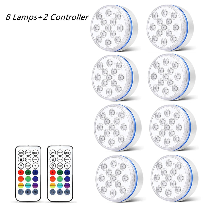 Updated Submersible LED Lights with Remote Underwater Pool Light IP68 Magnet 13 LED Bright Lamp RGB for Pond/Pool/Aquarium