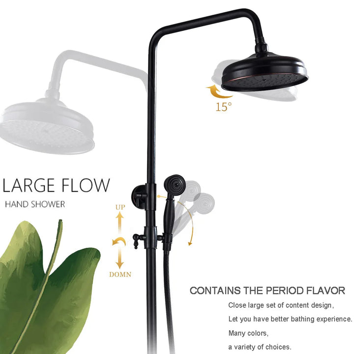 POIQIHY ORB Black Bathroom Shower Faucet In Wall 8" Rainfall Brass Shower Set Mixer Tap Tub Spout Bath Shower Set Dual Handles