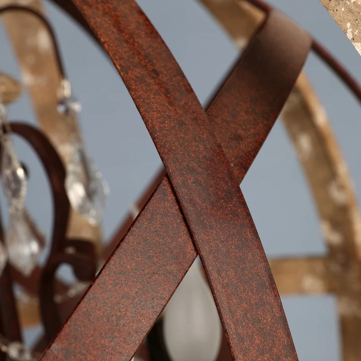 Globe Wood Chandelier Bedroom Living Room Hanging Lights Antique Round Sphere Wooden Chandelier