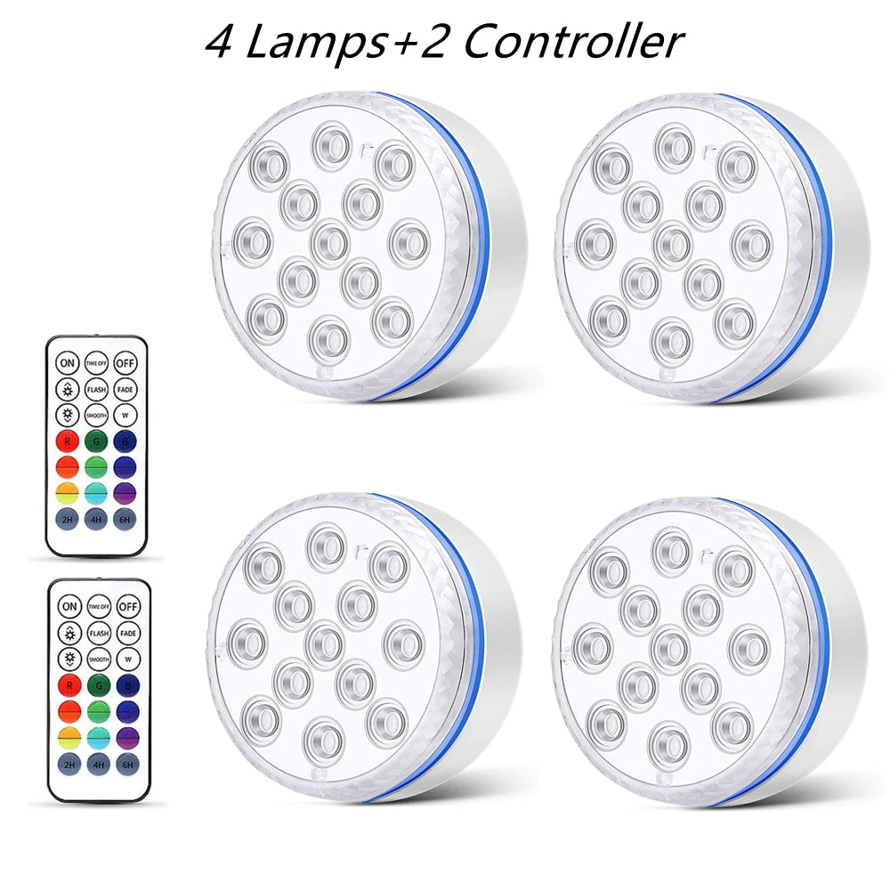 Updated Submersible LED Lights with Remote Underwater Pool Light IP68 Magnet 13 LED Bright Lamp RGB for Pond/Pool/Aquarium