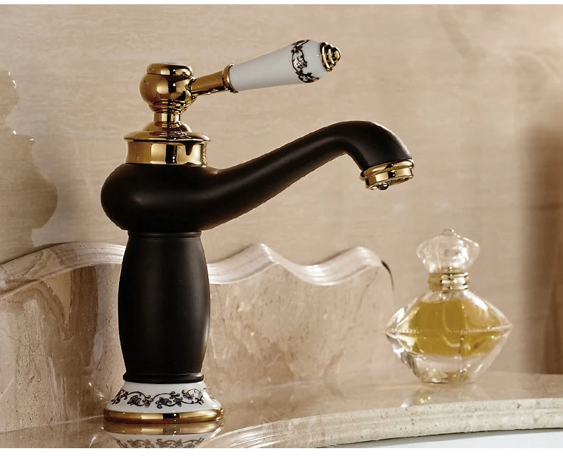 Bathroom Antique Bronze Finish Brass Basin Sink Solid Brass Faucets Single Handle Water Mixer Taps Bath Crane  ELFCT001