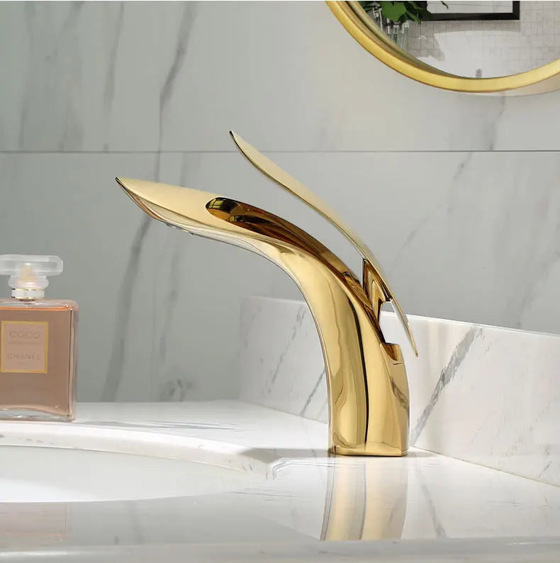 ZGRK Basin Faucets Elegant Bathroom Faucet Hot and Cold Water Basin Mixer Tap Golden Finish Brass Toilet Sink Water Tap White