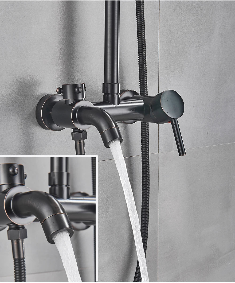 POIQIHY ORB Black Bathroom Shower Faucet In Wall 8" Rainfall Brass Shower Set Mixer Tap Tub Spout Bath Shower Set Dual Handles