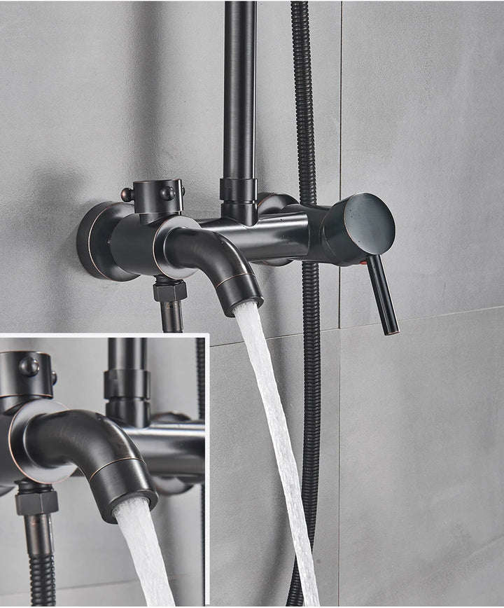 POIQIHY ORB Black Bathroom Shower Faucet In Wall 8" Rainfall Brass Shower Set Mixer Tap Tub Spout Bath Shower Set Dual Handles