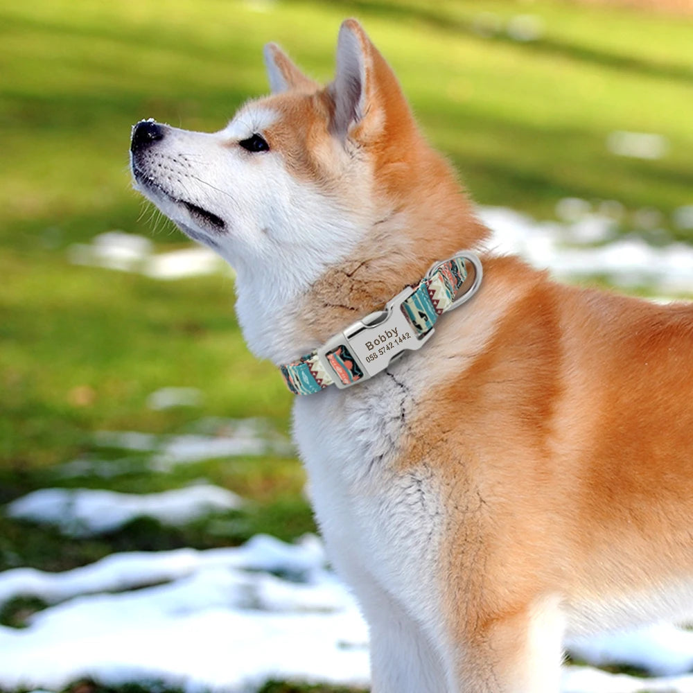 Personalized Small Medium Large Dog Cat Nylon Collar Custom Engraved Name ID Adjustable