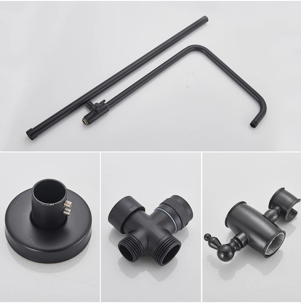 POIQIHY ORB Black Bathroom Shower Faucet In Wall 8" Rainfall Brass Shower Set Mixer Tap Tub Spout Bath Shower Set Dual Handles