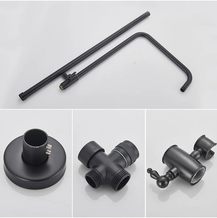 POIQIHY ORB Black Bathroom Shower Faucet In Wall 8" Rainfall Brass Shower Set Mixer Tap Tub Spout Bath Shower Set Dual Handles