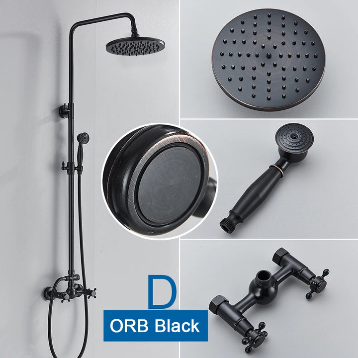 POIQIHY ORB Black Bathroom Shower Faucet In Wall 8" Rainfall Brass Shower Set Mixer Tap Tub Spout Bath Shower Set Dual Handles