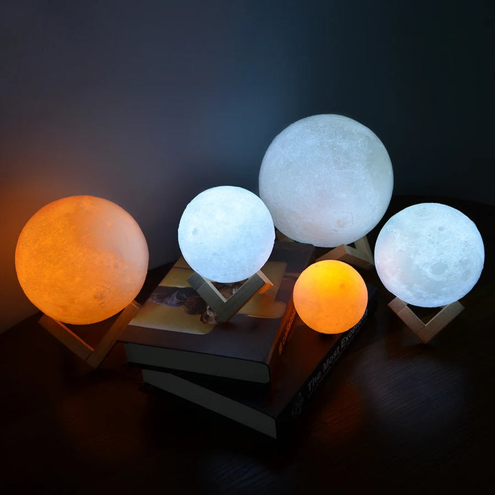 3D Print Rechargeable Moon Lamp LED Night Light Creative Touch Switch Moon Light