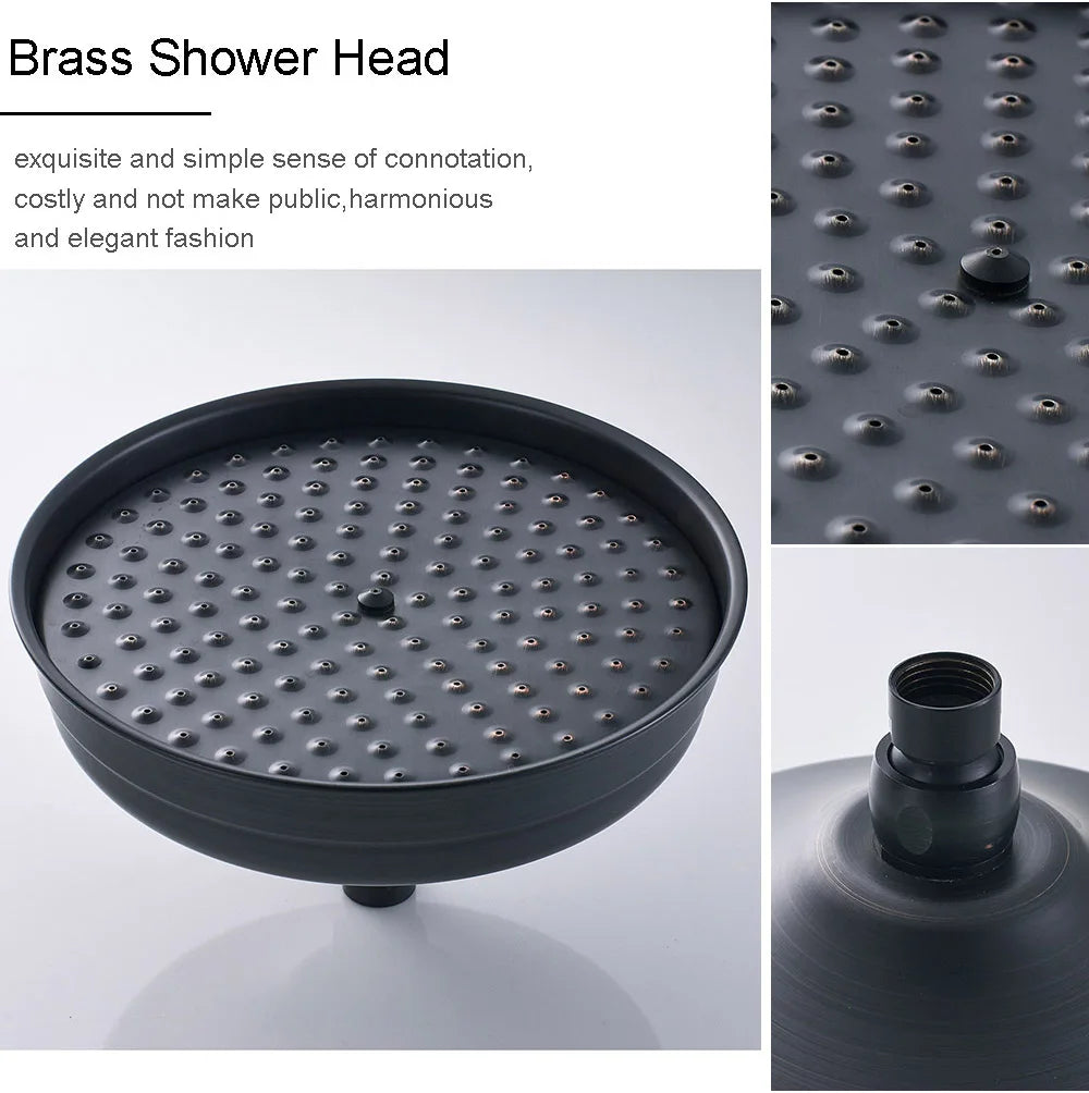 POIQIHY ORB Black Bathroom Shower Faucet In Wall 8" Rainfall Brass Shower Set Mixer Tap Tub Spout Bath Shower Set Dual Handles