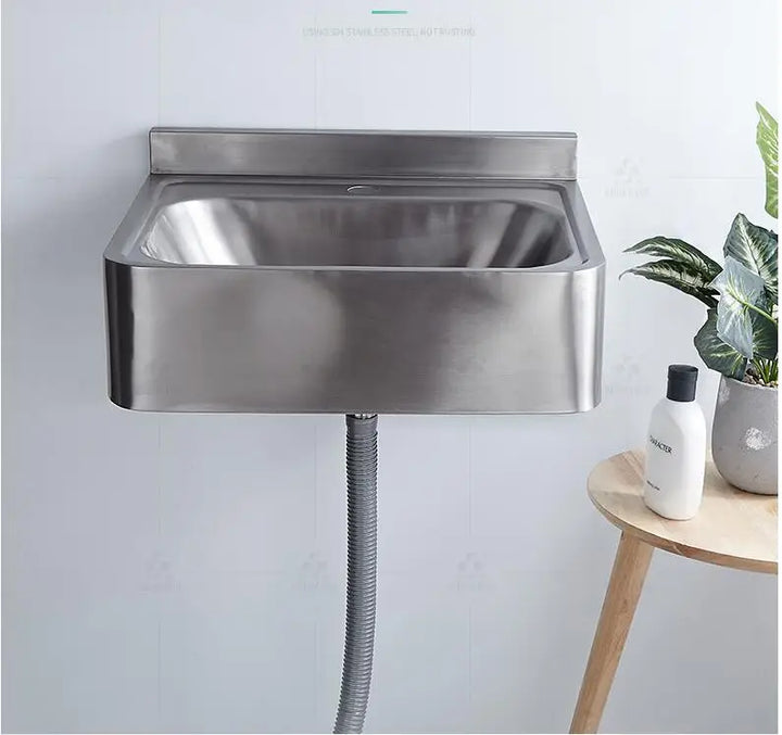 Bathroom wall mounted 304 Stainless steel  sqaure basin with faucet set