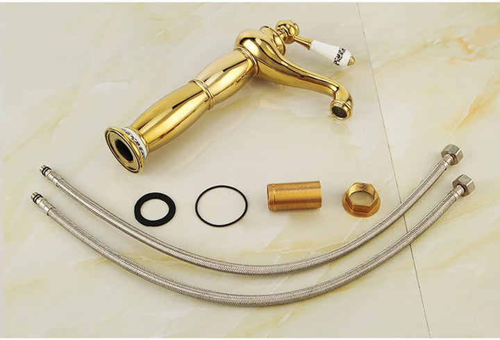 Antique Bronze Gold Black Crane Basin Faucet – Tall Bathroom Basin Sink Mixer Hot and Cold Water Tap