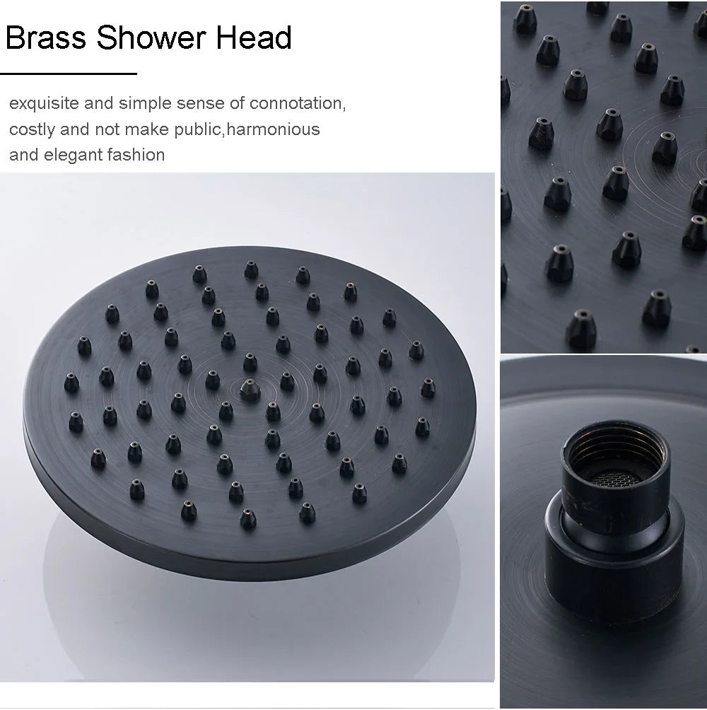 POIQIHY ORB Black Bathroom Shower Faucet In Wall 8" Rainfall Brass Shower Set Mixer Tap Tub Spout Bath Shower Set Dual Handles