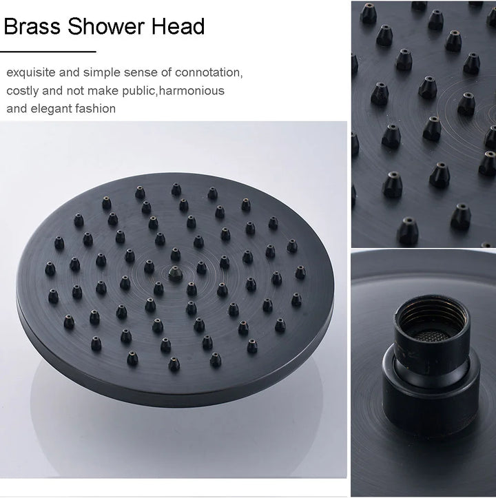POIQIHY ORB Black Bathroom Shower Faucet In Wall 8" Rainfall Brass Shower Set Mixer Tap Tub Spout Bath Shower Set Dual Handles