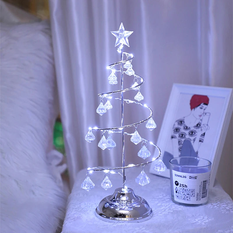 LED Christmas Tree Table Lamp Battery Power Modern Crystal Desk Table Lights