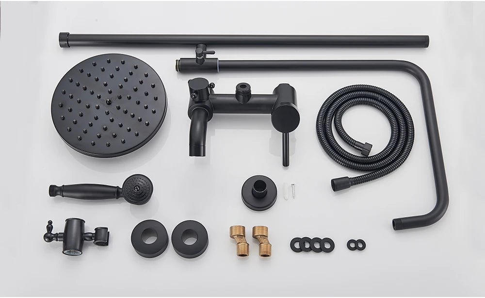 POIQIHY ORB Black Bathroom Shower Faucet In Wall 8" Rainfall Brass Shower Set Mixer Tap Tub Spout Bath Shower Set Dual Handles
