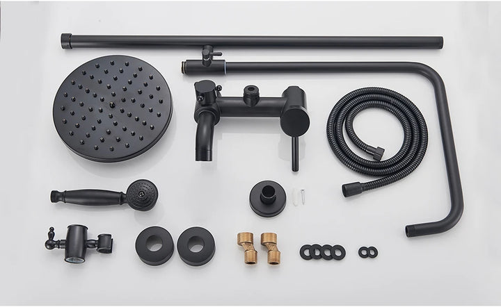 POIQIHY ORB Black Bathroom Shower Faucet In Wall 8" Rainfall Brass Shower Set Mixer Tap Tub Spout Bath Shower Set Dual Handles