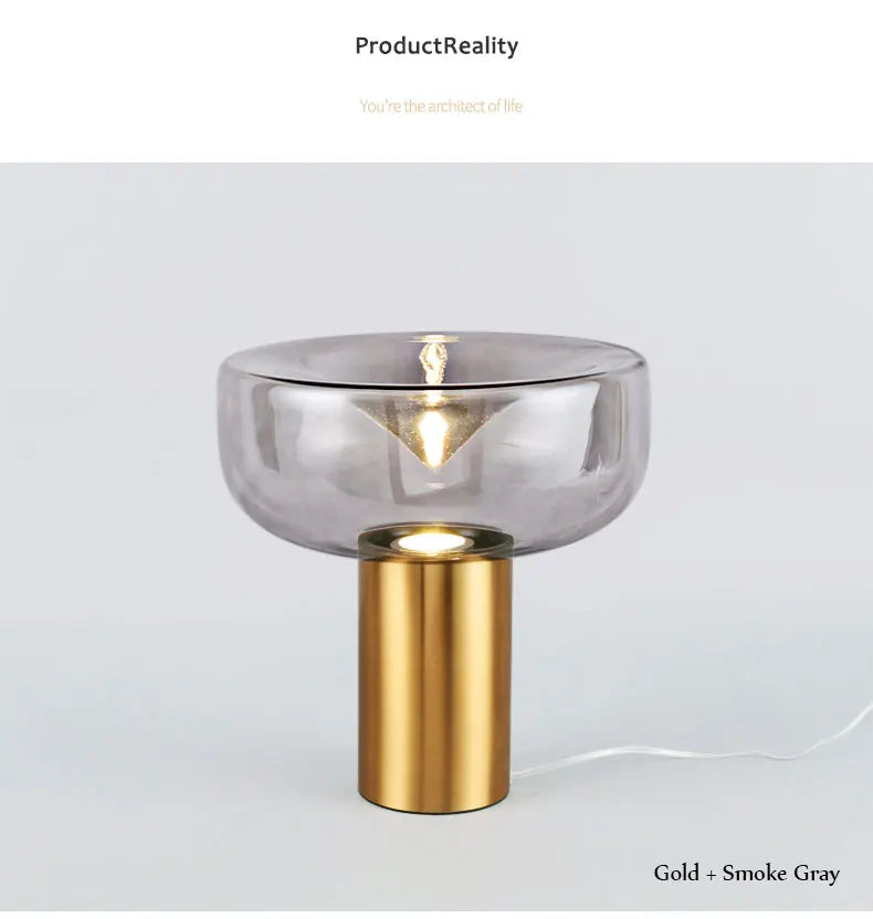 Nordic Clear Glass Table Lamp Creative Swirl Design Gold Hardware Plating Smoky Gray Bedroom Decoration LED E27 Desk Lamp